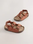 Tan/Brown Standard Fit (F) Double Buckle Cushioned Footbed Sandals