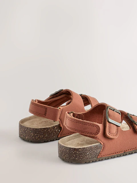 Tan/Brown Standard Fit (F) Double Buckle Cushioned Footbed Sandals