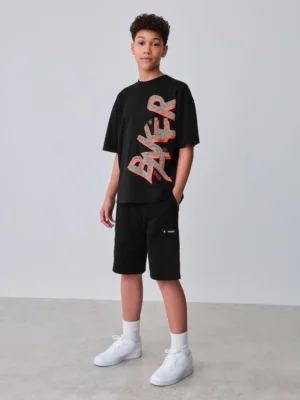 Baker by Ted Baker Oversized Graphic Black T-Shirt and Shorts Set