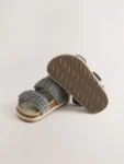 Grey Wide Fit (G) Woven Suede Touch Fastening Sandals