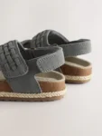 Grey Wide Fit (G) Woven Suede Touch Fastening Sandals