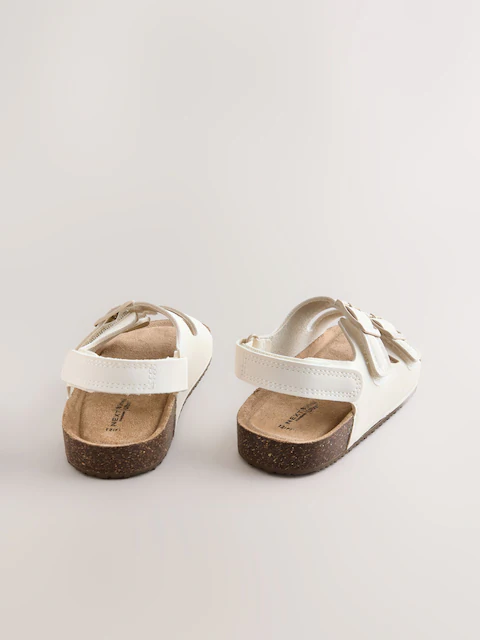 White Wide Fit (G) Double Buckle Cushioned Footbed Sandals