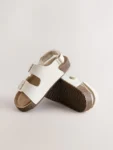 White Wide Fit (G) Double Buckle Cushioned Footbed Sandals