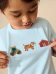 Blue Farm Trio Embroidery Short Sleeve Appliqué T-Shirt
