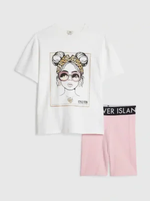 River Island White Iconic T-Shirt & Cycle Shorts Set