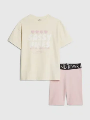 River Island Yellow Sassy Vibes T-Shirt & Cycle Set