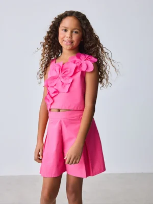 Baker by Ted Baker 2 Piece One Shoulder 3D Floral Pink Top & Shorts Set