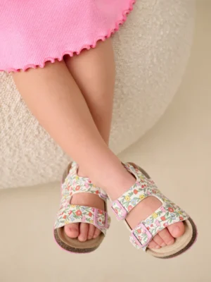 Multi Floral Standard Fit (F) Double Buckle Cushioned Footbed Sandals