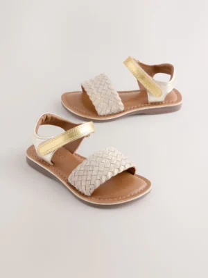 Gold Wide Fit (G) Leather Twist Sandals with Touch Fastening