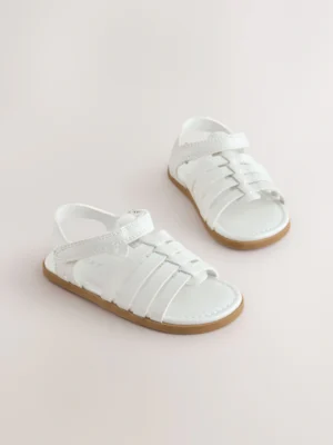 White Shimmer Ankle Strap Sandals with Touch Fastening