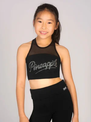 Pineapple Black Logo Mesh Panel Girls Crop Top