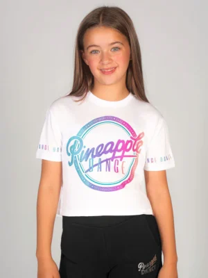Pineapple White Logo Girls Crop T-Shirt
