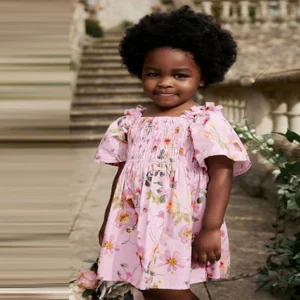 Pink Floral Printed Cotton Dress