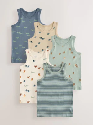 Mini Safari Print Cotton Vests 5 Pack