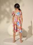 Blue Floral Print Shoulder Detail Summer Dress
