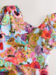 Blue Floral Print Shoulder Detail Summer Dress