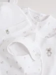 White Baby Sleepsuit, Bodysuit, Beanie and Bib Set 4 Piece