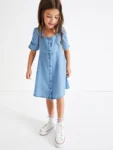 Blue Denim Ruched Sleeve Tea Dress