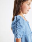 Blue Denim Ruched Sleeve Tea Dress