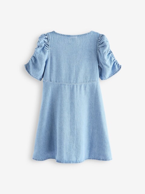 Blue Denim Ruched Sleeve Tea Dress