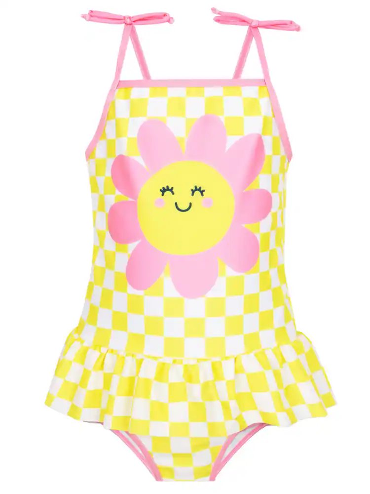Character Yellow Pattern Checker Board Flower Swimsuit