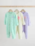 Multi 3 Pack Two Way Zip Baby Sleepsuits (0mths-3yrs)