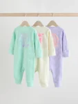 Multi 3 Pack Two Way Zip Baby Sleepsuits (0mths-3yrs)