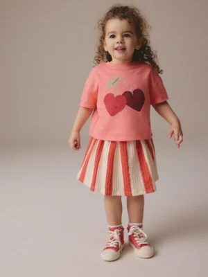 Cherry Pink Short Sleeve Skirt Set