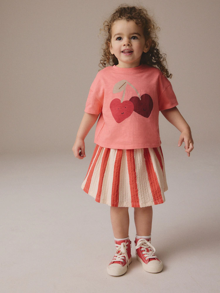 Cherry Pink Short Sleeve Skirt Set