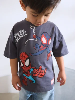 Charcoal Grey Spider-Man Short Sleeve 100% Cotton T-Shirt (3mths-8yrs)