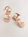Rose Gold Wide Fit (G) Leather Woven Sandals