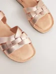 Rose Gold Wide Fit (G) Leather Woven Sandals