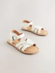 White Wide Fit (G) Leather Woven Sandals