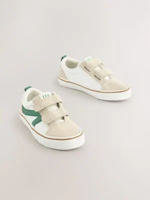 White/Green Wide Fit (G) Touch Fastening Trainers