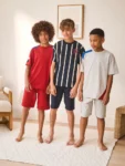 Red/Blue/Grey Stripe Sport Shorts Pyjamas 3 Pack