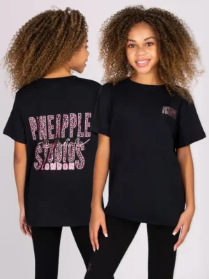 Pineapple Black Girls Leopard Print Dance T-Shirt