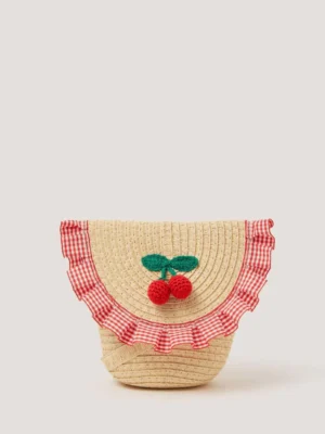 Monsoon Natural Cherry Gingham Straw Bag