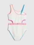 River Island White Asymmetric Textured Logo Swimsuit