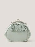 Monsoon Green Rose Satin Clip Frame Bag