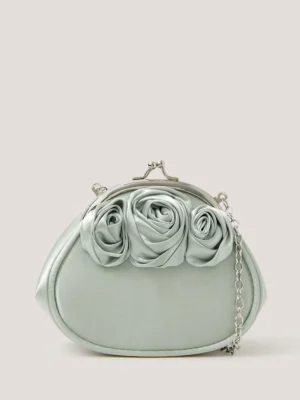 Monsoon Green Rose Satin Clip Frame Bag