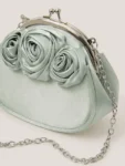 Monsoon Green Rose Satin Clip Frame Bag