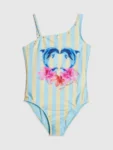 River Island Blue Dolphin Stripe Aysmmetric Swimsuit