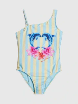 River Island Blue Dolphin Stripe Aysmmetric Swimsuit