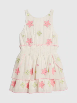 River Island White Neon Embrodiered Scallop Sun Dress
