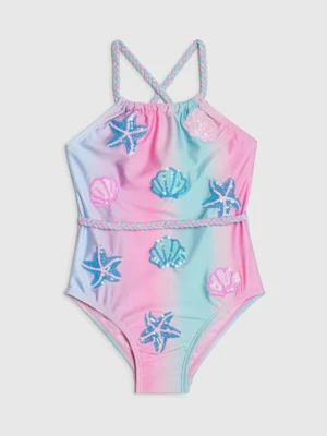 River Island Blue Ombre Shell Sequin Swimsuit