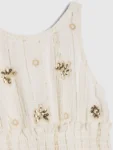 River Island Cream Embellished Scalloped Shirred Dress