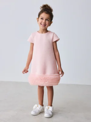 Baker by Ted Baker Pink Mesh Hem A-Line Scuba Dress