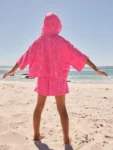 Pink Shell Towelling Hoodie And Shorts Set