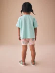 Blue Flower Short Sleeve T-Shirt and Cycle Shorts Set