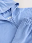 Blue Towelling Zip Hoodie And Shorts Set